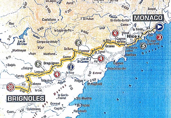 Malgré la pauvre qualité du document transmis voici l'étape Monaco Brignoles du Tour de France 2009 monaco-brignoles
